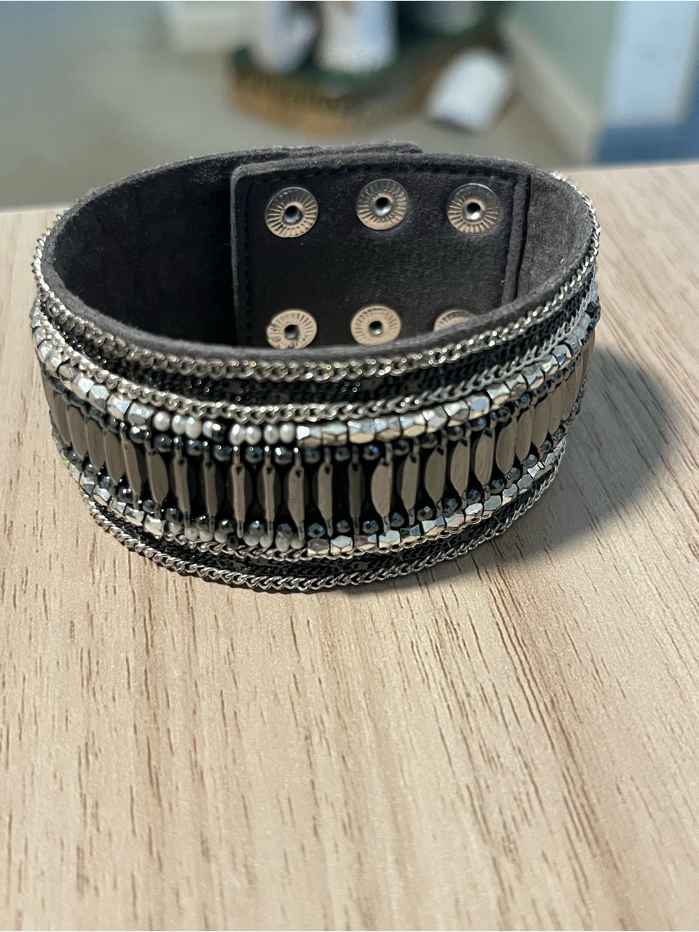 Beaded Multi-Row Black Bracelet Cuff